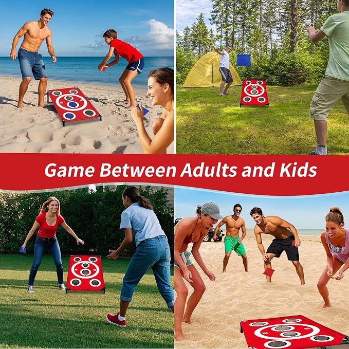 NZQXJXZ Cornhole Board Set with 8 Bean Bags 3x2 Ft Corn Hole Games Portable Cornhole Set for Indoor and Outdoor Ideal for Kids, Adults, Camping,Travel,Beach, Yard