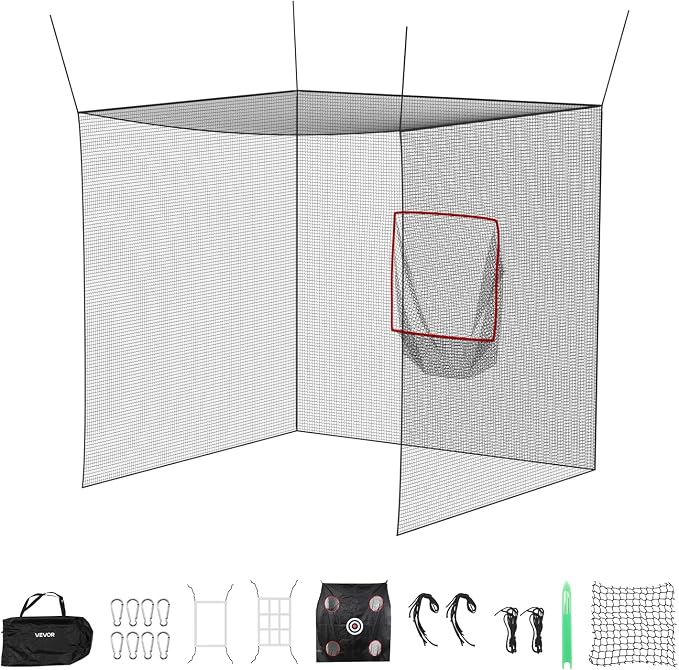 VEVOR Baseball Batting Cage,Professional Softball Baseball Batting Hitting Training Net,Heavy Duty Enclosed PE Practice Portable Pitching Cage Net&Carry Bag,for Backyard,Field,Indoor&Outdoor