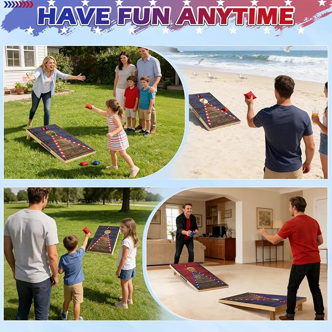 Electronic Cornhole Board Set 4x2ft 3x2ft 2x1ft, Automatic Scoring Corn Hole Games for Adults & Kids, Wooden Portable Cornhole Set with 8 Bean Bags & Carrying Bag for Outdoor, Tailgate, Party