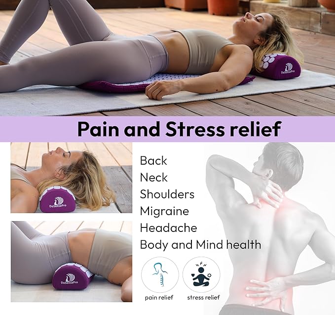 Acupressure Mat & Pillow Set – Extra-Long 29” Acupressure Therapy for Back & Neck Pain Relief, Sciatica, Stress Relief & Sleep Support Includes Carry Bag & Hot/Cold Pack (Purple)