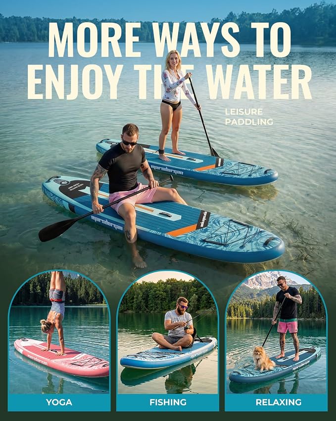 11'x34 Inflatable Paddle Board for Adults Youth, Extra Wide 430LBS Capacity SUP, Stable 2-3 Person Family for Lake Ocean Fishing Surfing Yoga, Includes Accessories