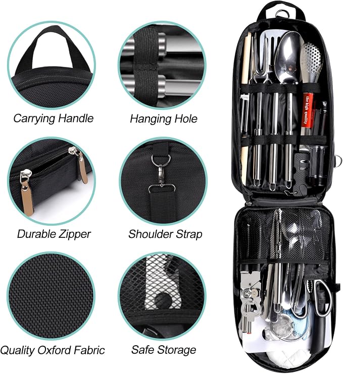35-Piece Camping Kitchen Utensil Set – Portable Outdoor Cooking Utensils for Camping, RV, Backpacking & BBQ | Complete Camp Kitchen Gear Set with Carry Bag, Grilling Tools & Cooking Accessories