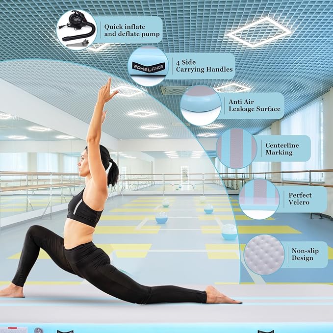 Inflatable Air Gymnastics Mat 10ft/13ft/16ft Tumbling Mats Training Mat Tumble Track Mats with Electric Air Pump for Home/Gym/Cheerleading/Beach/Outdoor Exercise (4 inches Thick)