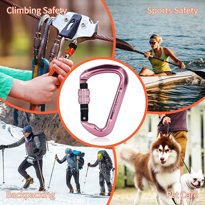 NewDoar CE Certified 30kN-6744lbs Climbing Carabiner Professional, Heavy Duty D Screwgate Clip, for Climbing,Rappelling,Hunting, Rescue