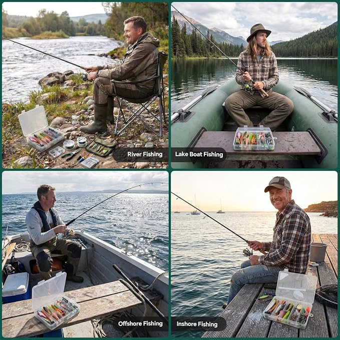 142pcs Fishing Lures Tackle Box Bass Kit with Fishing Techniques Book | 1.Exquisite packaging 2.suitable for beginners and gifts for kids 3.experiment with different fishing techniques