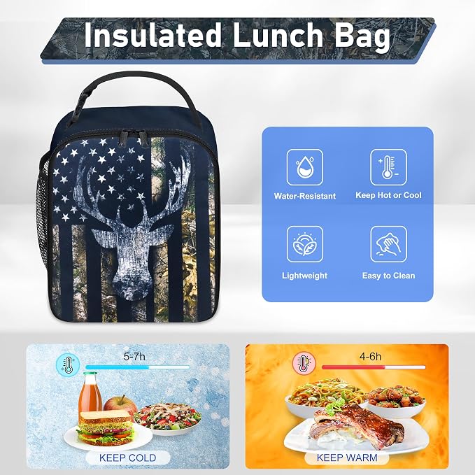 Camo Deer Backpack Set for Boys, Kids Camo School Backpack with Lunch Box Pencil Bag, with for Students