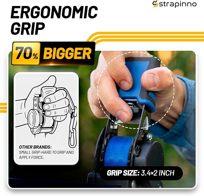 Strapinno Retractable Ratchet Straps (4-Pack), 1 in x 10 ft, 1,500LBS Break Strength, Most Durable Straps and Core, Auto Self Retracting Tie Downs for Truck, Moving, Motorcycle, Bike, Jetski, Kayak