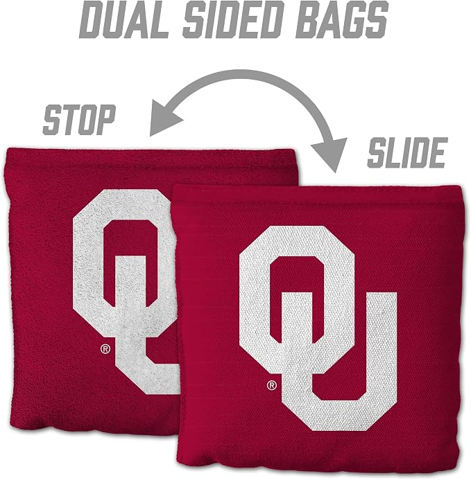 YouTheFan Officially-Licensed NCAA Set of 8 Cornhole Bags - All Weather Dual Sided Slide & Stop - Regulation Size with Carry case
