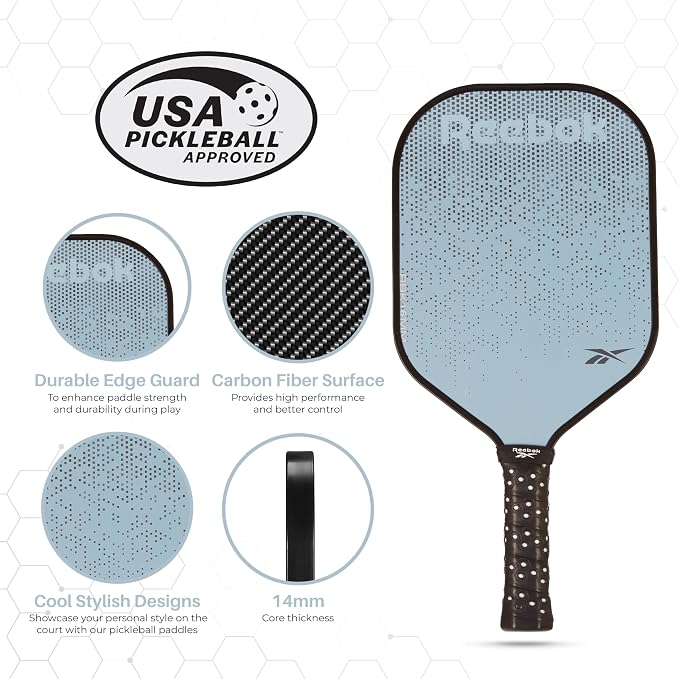 Reebok - Pickleball Set for 2 Players, Includes 2 Paddles with Cushion Grip and 2 Light-Up Balls, Perfect for Night Play, Durable, Engineered for Sports Enthusiasts
