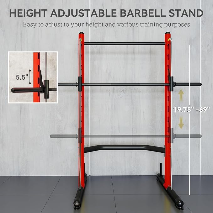 Soozier Squat Rack with Pull-Up Bar, Adjustable Power Rack with Barbell Bar, Multi-Functional Steel Bench Press Rack for Home Gym Strength Training, Black