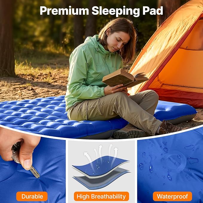 OGERY Sleeping Pad, Ultralight Inflatable Sleeping Pad for Camping with Pillow Built-in Foot Pump, 6" Extra-Thick Reinforced Camping Mattress for Hiking, Backpacking, Tent