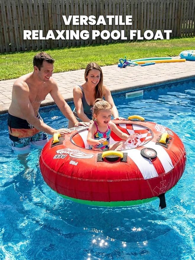 Zeraty Towable Tube for Boating 1-2 Riders, Heavy Duty Inflatable PVC Water Tube with 420D Nylon Cover & Reinforced Handles, Stable Deck Tube for Lake Ocean River, Towable for Water Sports Kids Adults