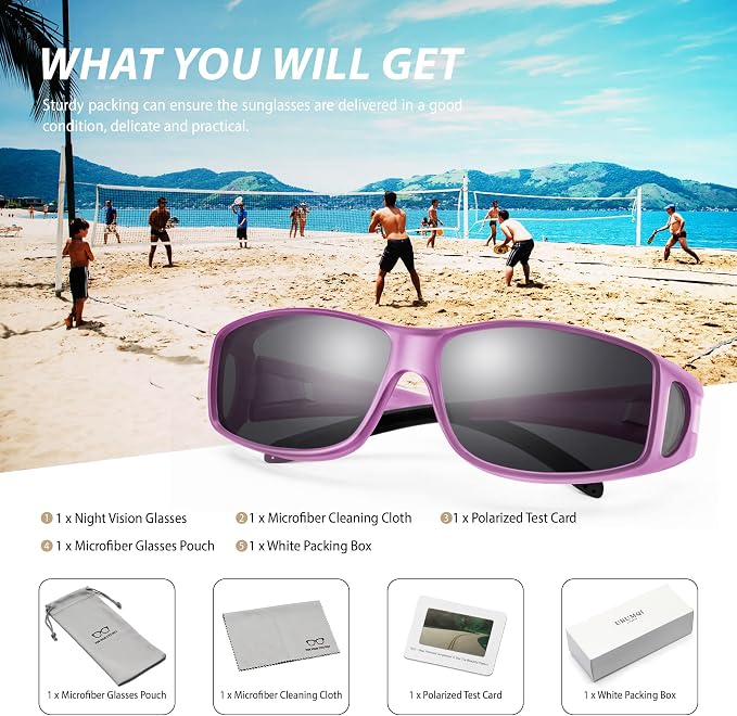 URUMQI Polarized Sunglasses Fit Over Glasses for Men Women, Wraparound Sun Glasses UV400 Protection for Driving Fishing