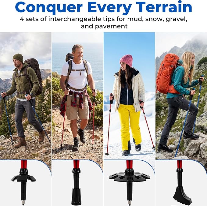4 Pcs Trekking Poles Set, Collapsible Aluminum Hiking Poles, Adjustable Folding Trekking Sticks, Lightweight Travel Walking Sticks with Storage Bag for Adult Men Women