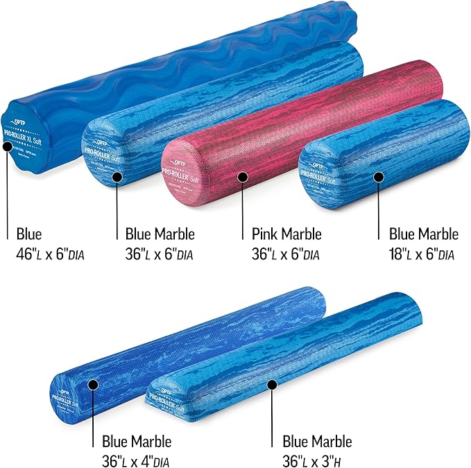 OPTP PRO-Roller Soft Density Foam Roller – Low Density Soft Foam Roller for Physical Therapy, Pilates, Yoga Foam Roll Exercises, and Muscle Recovery - Blue 18" x 6"