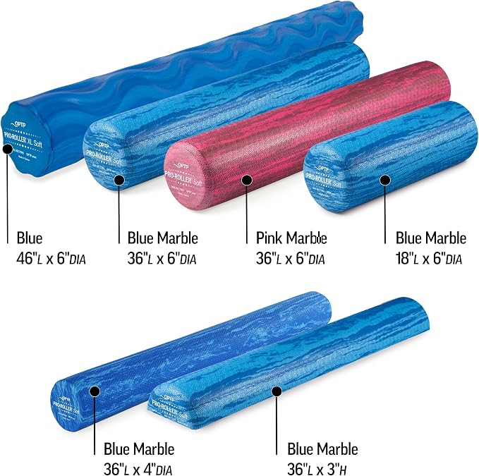 OPTP PRO-Roller Soft Density Foam Roller – Low Density Soft Foam Roller for Physical Therapy, Pilates, Yoga Foam Roll Exercises, and Muscle Recovery - Blue 36" x 6" x 3" Half-Round