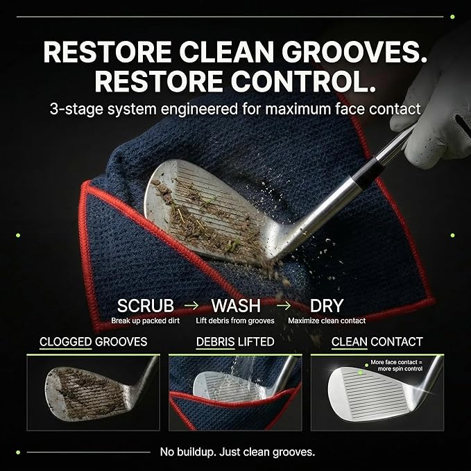 Magnetic Towel Club Glove Gear - 3 Stage Cleaning System- Microfiber Rag with Magnet for Golfcart Bags for Men and Women Augusta Green, 16" x 40" The 40