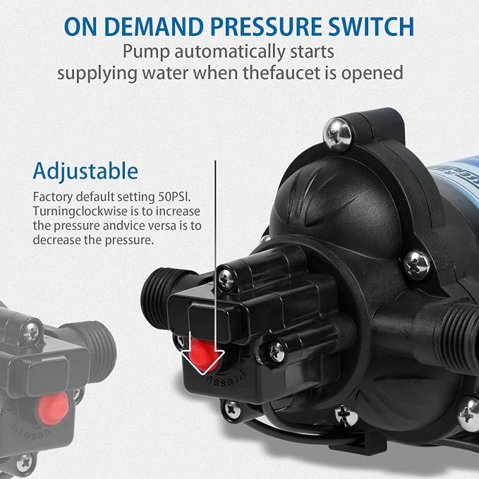 WASSERMANN Water Pressure Pump 115 Volt AC 4.0GPM 55PSI,Water Pump Self Priming Diaphragm Pump with Pressure Switch for Kitchen Bathroom Marine Yacht Garden