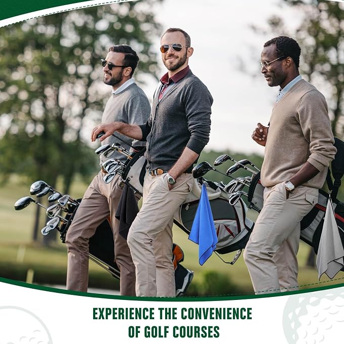 Batiyeer 3 Pack Caddy Golf Towels Summer Gifts Large Caddy Towel for Bags Waffle Pattern with Carabiner Clip Ultra-Absorbent Golfing Gear for Men(Black,Blue,Grey,18 x 40 Inch,Classic)