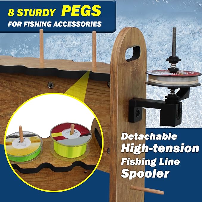 Rush Creek Creations Rolling Rod Holder for 16 Saltwater/Freshwater Fishing Rods, Pole Holder for Garage Organization and Room Storage, Gear and Accessories