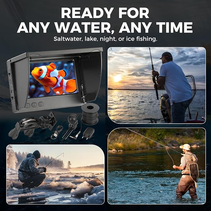 Underwater Fishing Camera 5000mAh/8000mAh Battery,4.3"/5" LCD & IR Night Vision, IP68 Waterproof Portable Fish Camera,98ft Cable for Ice, Lake, Boat & Kayak Fishing