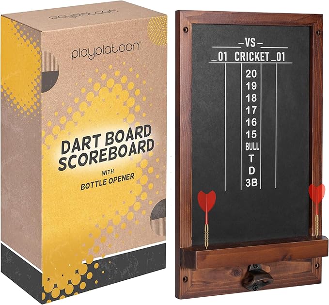Play Platoon Dart Scoreboard & Darts Holder Wall Mount - Wood Score Board, Professional Darts Accessories, Dart Holder