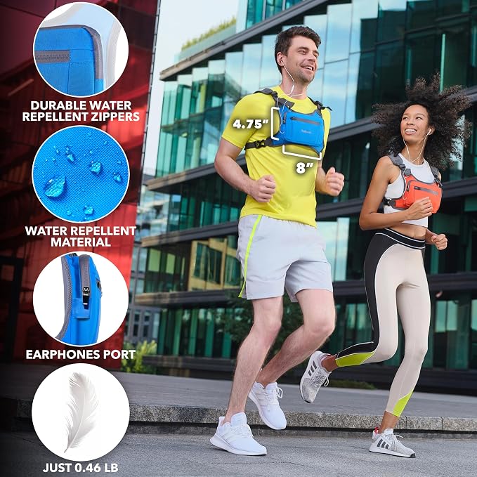 Trailoom Running Chest Pack, Reflective Vest, Water Repellent, Phone Holder, Workout Bag for Runners, Cycling, Biking, EDC Pouch, Jogging Carrier, Hidden Pocket, Men & Women, Lightweight