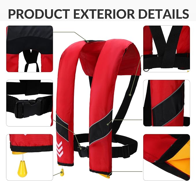 Automatic Inflatable Life Jackets for Adults Life Vests PFD Low Profile Load Capacity Up to 330lbs