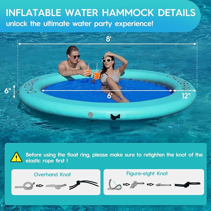 CALOBANA Round Floating Ring Inflatable Water Hammock Heavy Duty River Floats Lake Raft for Adults Tanning Pool Lounger Float Island Platform Pad Mat for Party