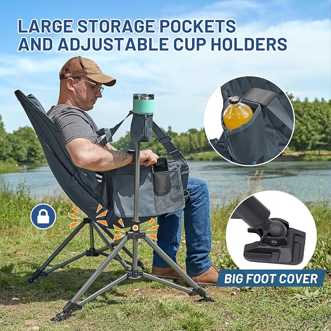 TIMBER RIDGE Oversized Hammock Camping Chair, Swinging Chair with Adjustable Back and Seat Height, Portable Folding Rocking Chair for Outdoor Lawn, Backyard and Patio, Supports 400lbs, Blue, 2 Pack