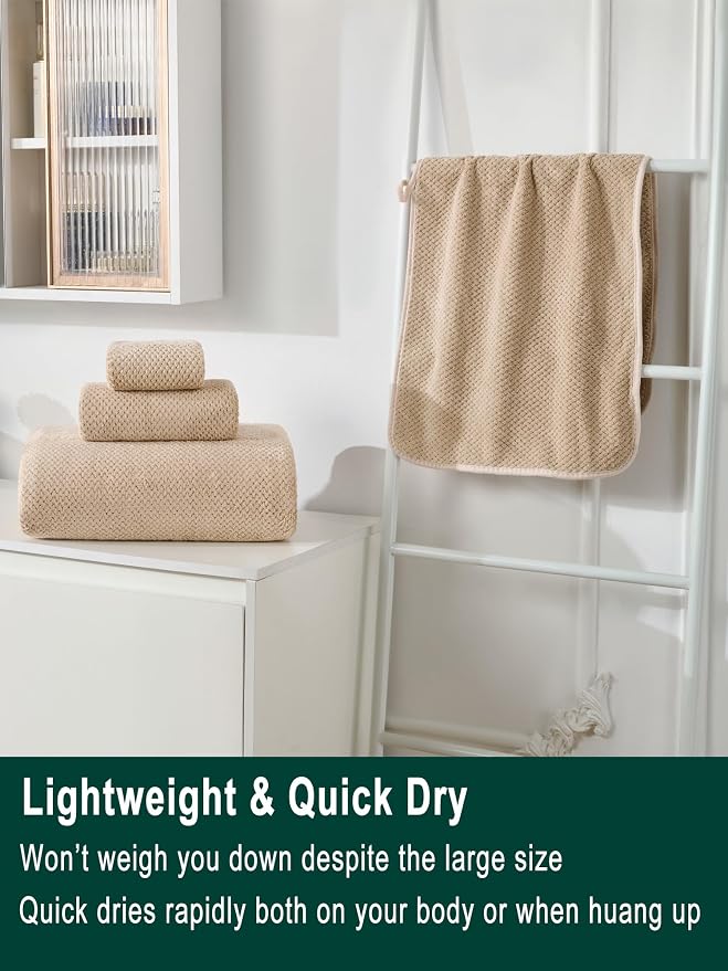 Extra Large Bath Sheets Set 6-Piece, 2 Bath Towels 40x80 Inches, 2 Hand Towels, 2 Washcloths, Soft Absorbent Quick Dry Microfiber Towels for Bathroom Beach Pool Gym Spa, Beige