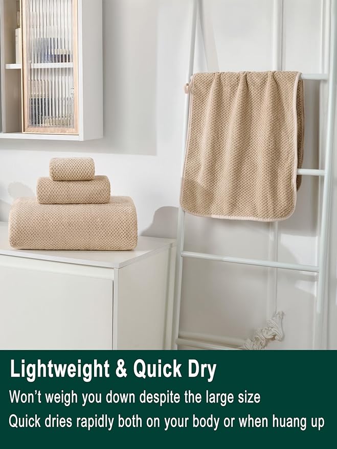 Extra Large Bath Sheet Set 3-Piece, 1 Bath Towel 40x80 Inches, 1 Hand Towel, 1 Washcloth, Soft Absorbent Quick Dry Microfiber Towel for Bathroom Beach Pool Gym Spa, Beige