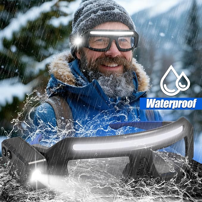 2Pack Rechargeable Headlight Glasses,Rechargeable Headlamp, 5 Modes Safety Glasses with Light,Waterproof Head Light for Running, Cycling, Camping,Night Work
