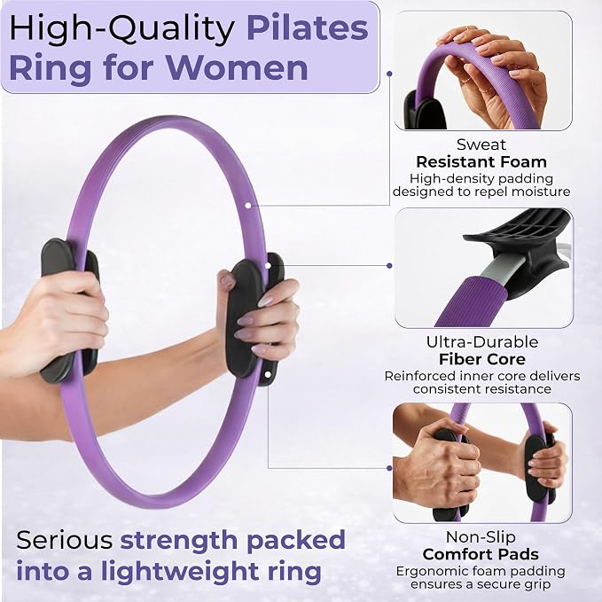 Pilates Ring Kit with Video Workout Guide, Studio Grade Anti-Deformation Pilates Kit with Ankle Weights for Women, Pilates Equipment Set for Beginner with Pilates Essentials kit for Women