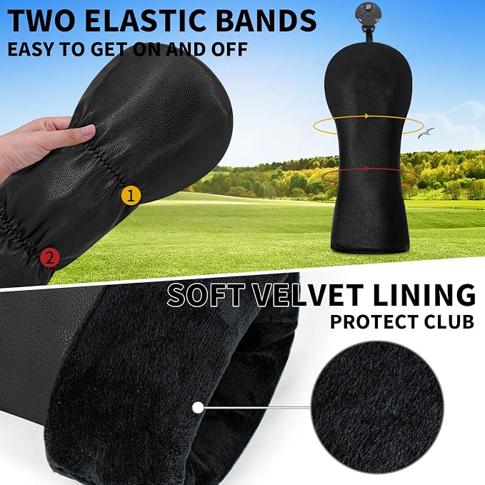 Golf Accessories Golf Club Covers for Driver, Fairway, Hybrids - Golf Driver Headcover/Golf Fairway Wood Head Cover/Hybrid Headcover for Men/Women Golfer