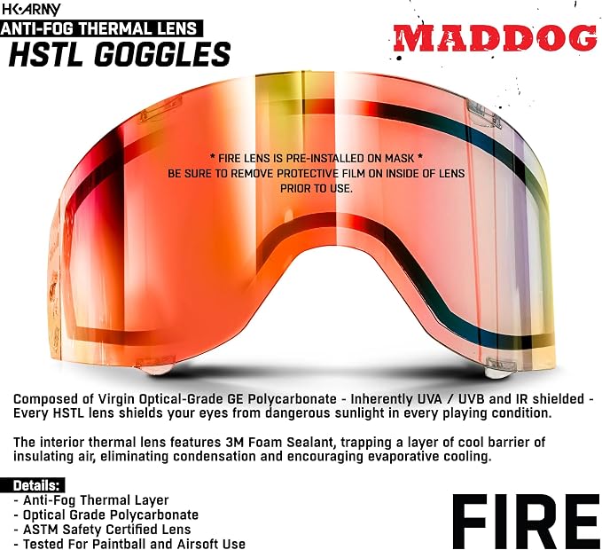 Maddog HK Army HSTL Paintball Airsoft Mask Goggle System | Replaceable Thermal Dual-Pane Anti Fog Lens | Adjustable Full-Face Safety Certified Protection