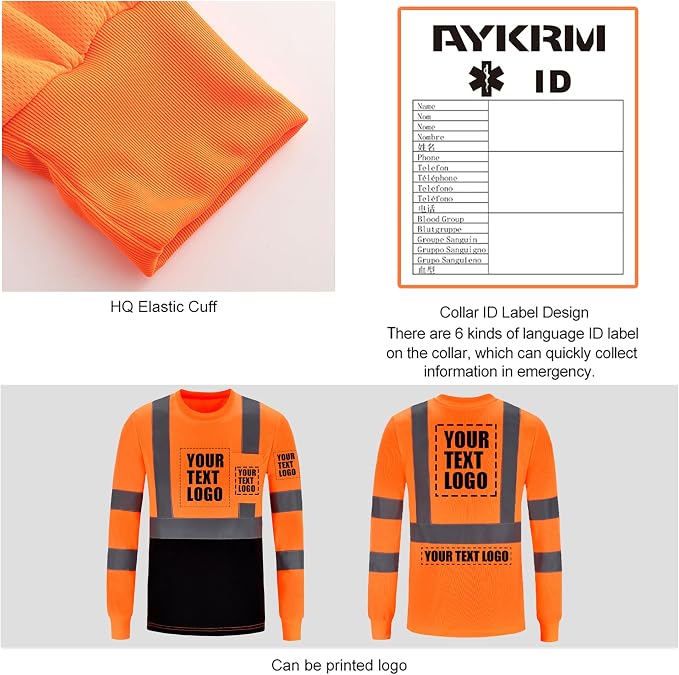 A-SAFETY Safety Shirt,High Visibility Work T Shirt Long Short Sleeve Class 3 (XS-6XL)