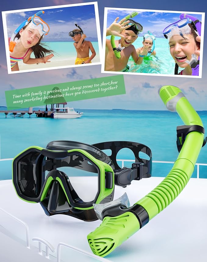 Snorkeling Gear for Adults Kids, Dry-Top Snorkel Set, 180°Panoramic Wide View Diving Mask Breathing Freely Snorkel Mask for Snorkeling Scuba Diving Swimming Travel