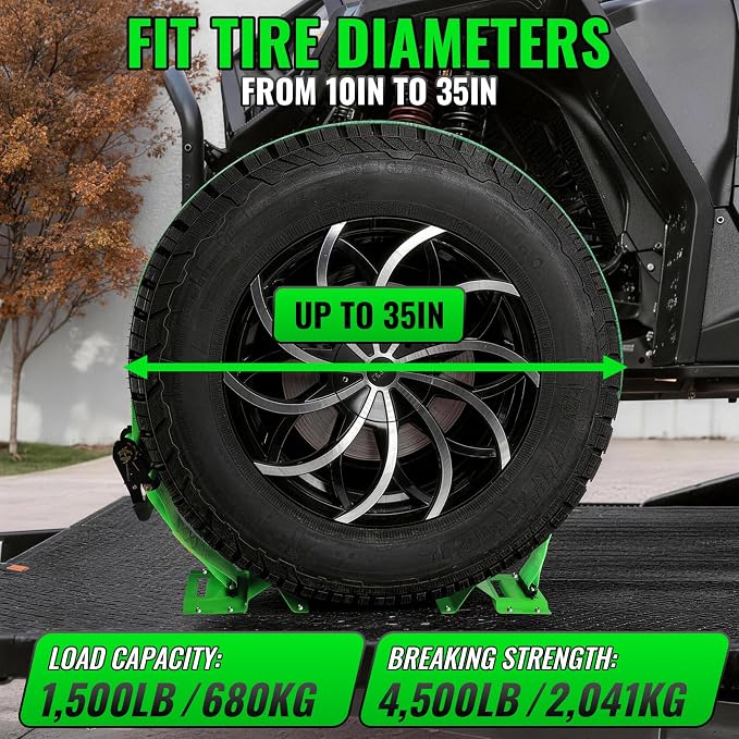 Wheel Chock Tie Down Straps kit for Trailers, E-Track Heavy-Duty Wheel Tie-Down Set for Lawn UTV ATVs, SUV,Mowers and Tractors – 4500 lbs Break Strength, 4-Pack 2in x 8ft,Green