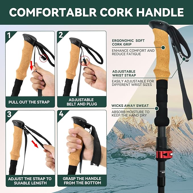 Carbon Fiber Trekking Poles - Lightweight Collapsible Hiking Poles, 2 PCS Nordic Hiking Sticks for Travel, Backpacking Walking Sticks for Men, Women, Seniors with Cork Grip & Quick-Lock System