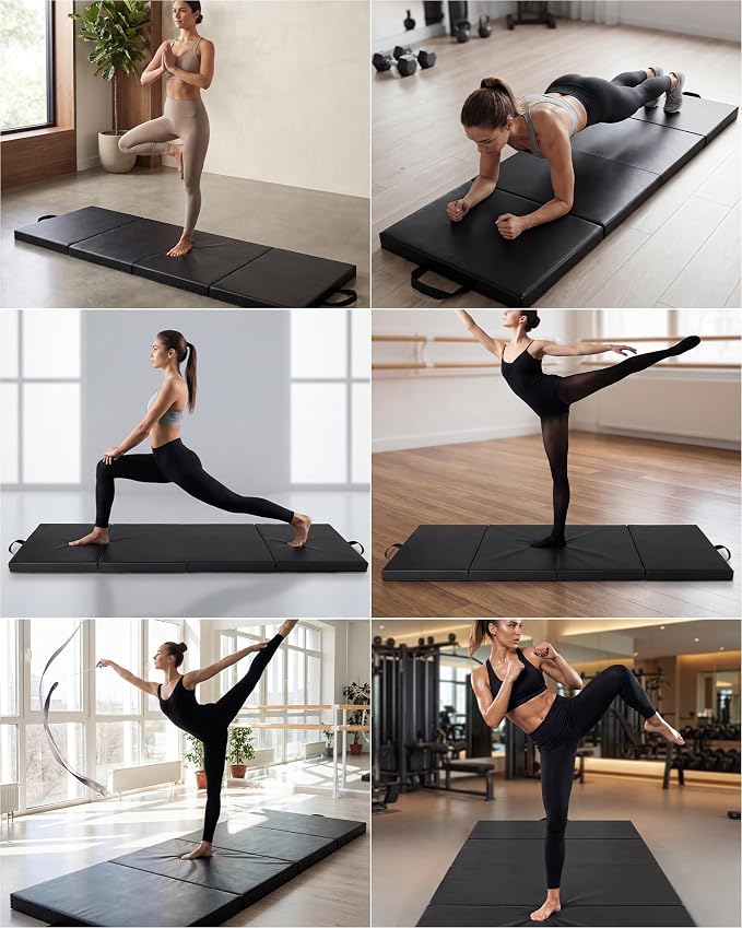 Gymnastics Mat, 6x2/3Ft 2-Inch Thick 4-Fold Exercise Floor Mat for Home Gym, Portable Yoga Mat for Pilates, Aerobics, Martial Arts & Training