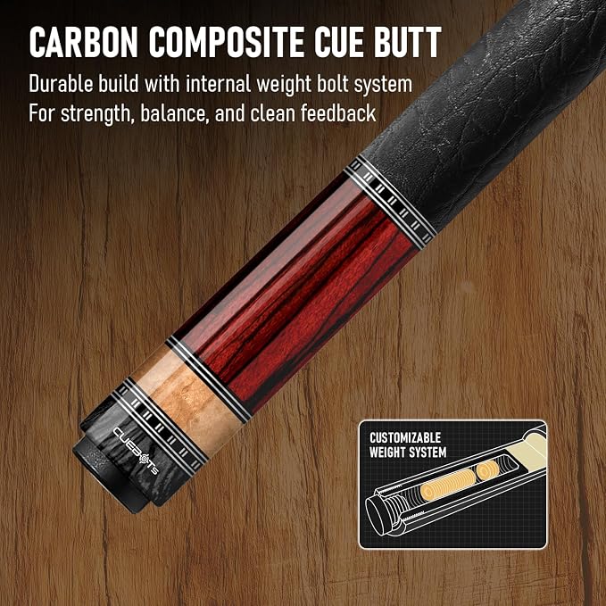 Series, Glass Fiber Pool Cue Stick, Uni-QR, 3/8-10, 5/16-18 Joint, Synthetic Leather Grip, 29" Glassfiber Shaft, 7-Layer Microfiber Tip