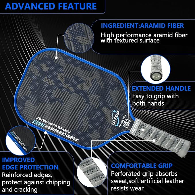 Pickleball Paddles,Pickleball Paddle,Carbon Fiber Pickle Ball Paddle-16MM,Hot Pressing Process Racket for Lightweight,Superior Control,Spin,Power and Consistency,USAPA Approved