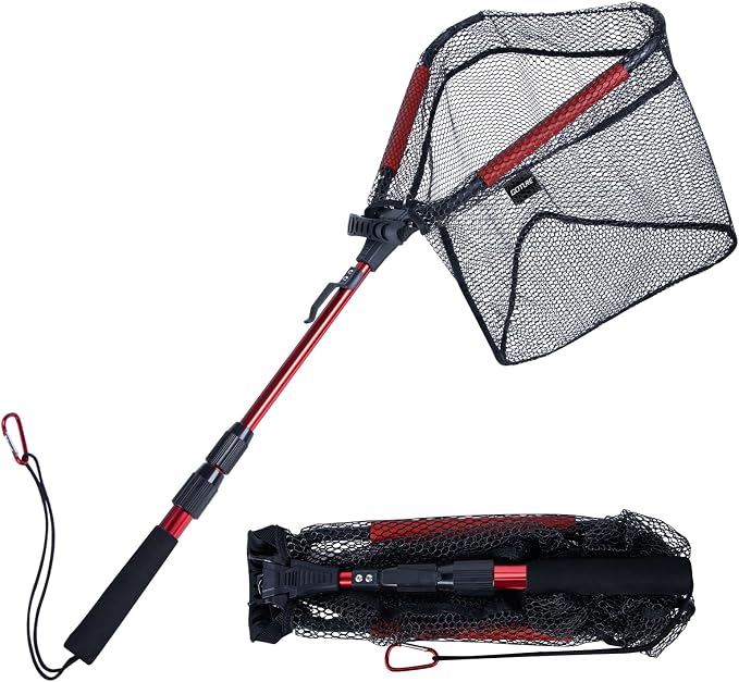 Goture Floating Fishing Net with Assist Handle, Aluminum Alloy Fixed or Telescoping Pole Handle, PVC Coated Nylon Mesh, Foldable Fish Landing Net, Carry Bag for Kayak, Fly, Bass, Trout Fishing