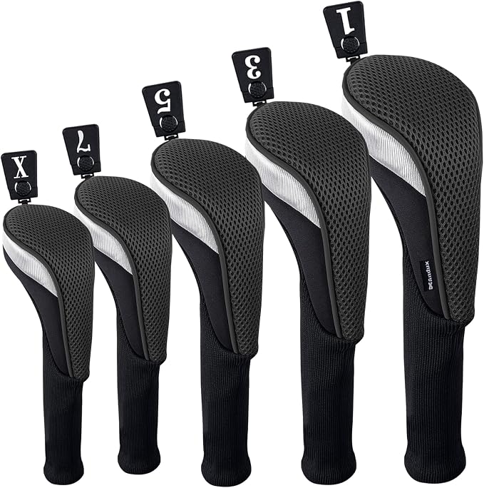 Andux 5pcs/Set Mesh Golf 460cc Driver Fairway Wood Club Head Covers Long Neck with No. Tags