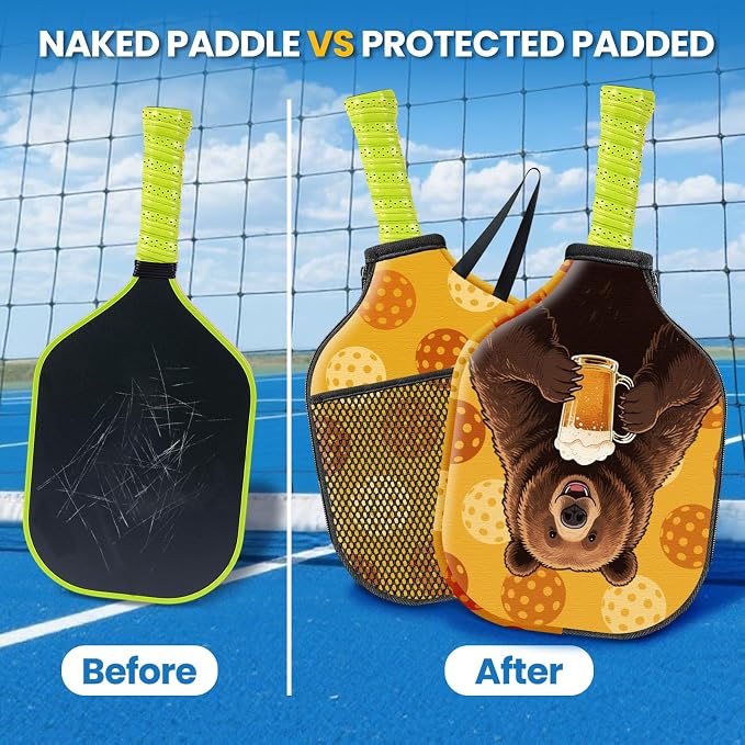 CUTHOLLOW 2PCS Pickleball Paddle Cover with Zipper, Compatible with with 11.81 x 7.87 Inch USAPA Paddles, Neoprene Scratch-proof & Machine Washable Racket Bag