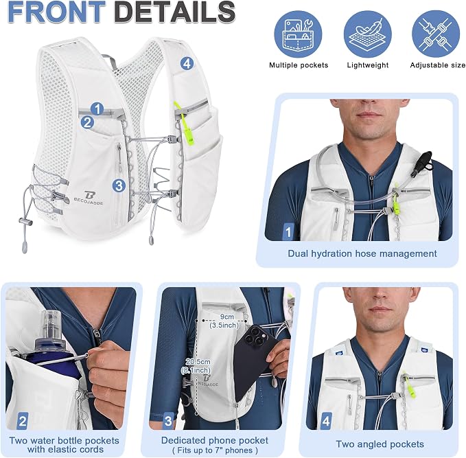 BECOJADDE 5L Running Vest for Women, Hydration Backpack Lightweight & Breathable for Trail Running, Marathon, Hiking, Cycling