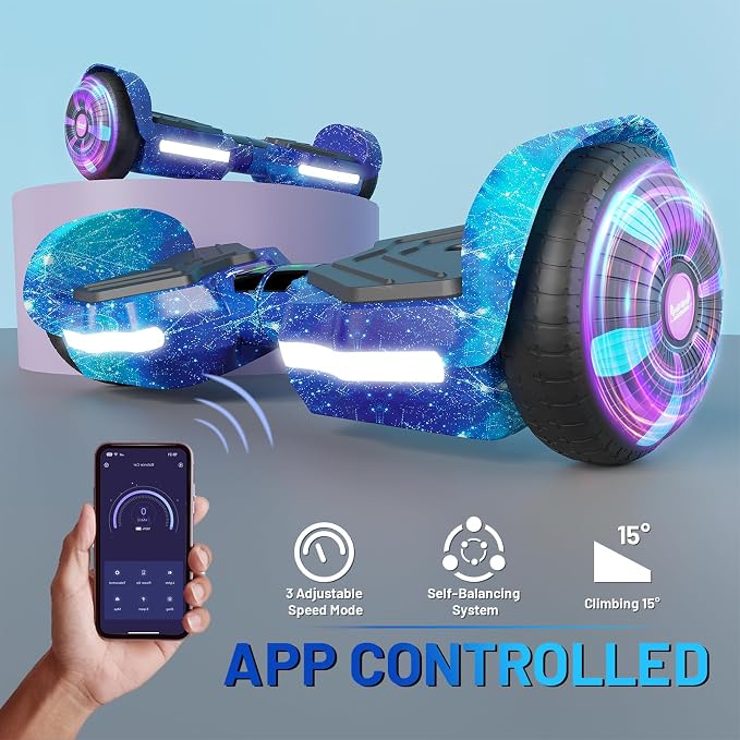 SIMATE Scooter, Bluetooth Speakers and LED Light-Up Wheels, APP Control, Dual 250W Motors, 8.5 mph Max Speed & 8.5 Miles Max Range, Gifts for Kids Adults Girls Boys