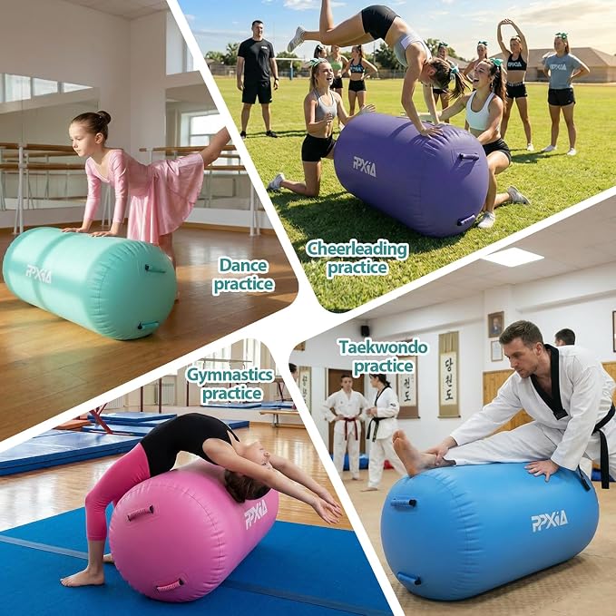 Gymnastics Air Roller Air Barrel Inflatable Tumbling Mat, Tumble Track Backhandspring Mat Gymnastic Equipment with Pump for Yoga Training Cheerleading Home Use