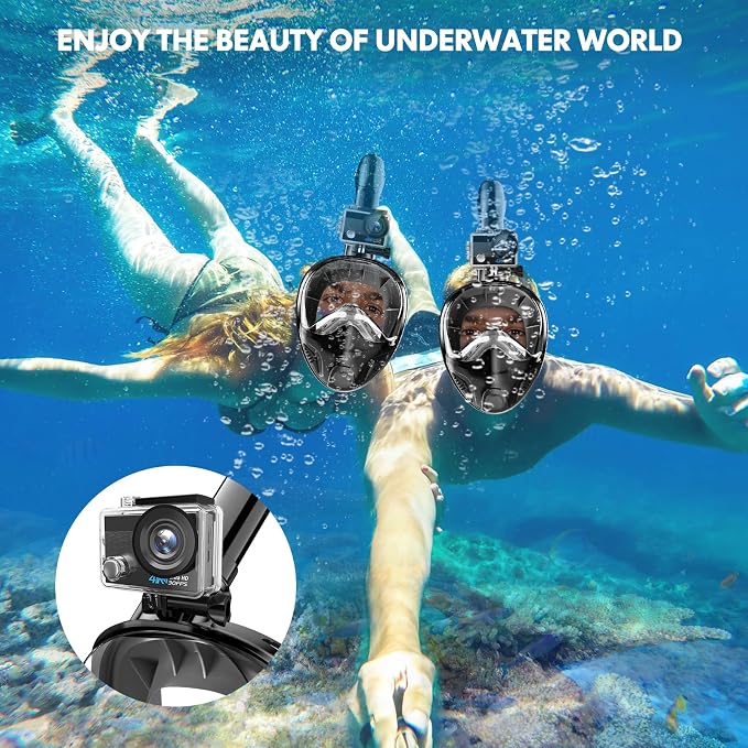 Full Face Snorkel Mask for Adults Teen, Snorkeling Gear with Detachable Camera Mount, Panoramic 180° View, Anti-Fog Anti-Leak Snorkling Set for Man and Women